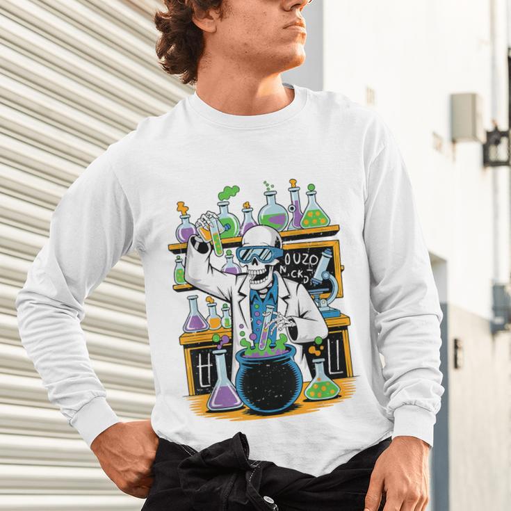 Skeleton Mad Scientist Halloween Costume Science Teacher Unisex Long Sleeve T-Shirt, gift for family, gift for coworker