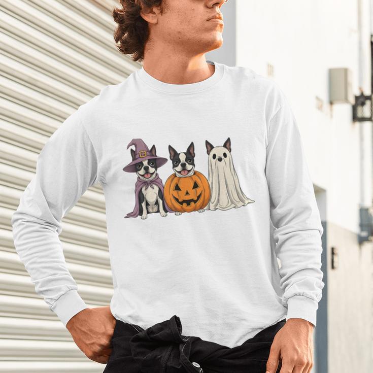 Spooky Ghost Boston Terrier Pumpkin Halloween Dog Lover Unisex Long Sleeve T-Shirt, gift for family, gift for coworker