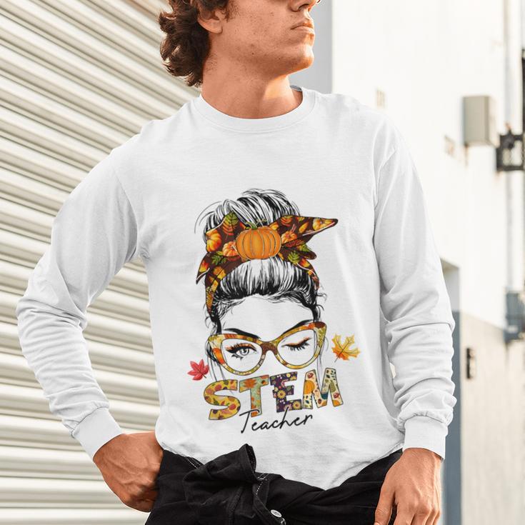 STEM Teacher Messy Bun Fall Vibes Autumn Thanksgiving Men Women Unisex Long Sleeve T-Shirt, gift for family, gift for coworker STEM Teacher Messy Bun Fall Vibes Autumn Thanksgiving Men Women Unisex Long Sleeve T-Shirt, gift for family, gift for coworker