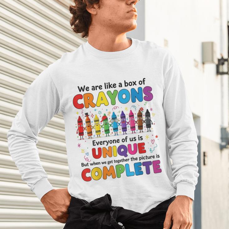 Teacher We Are Like a Box Of Crayons Back To School Unisex Long Sleeve T-Shirt, gift for family, gift for coworker Teacher We Are Like a Box Of Crayons Back To School Unisex Long Sleeve T-Shirt, gift for family, gift for coworker