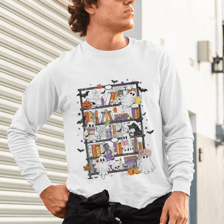 Teacher Library Ghost Reading Book Halloween Cat Unisex Long Sleeve T-Shirt, gift for family, gift for coworker Teacher Library Ghost Reading Book Halloween Cat Unisex Long Sleeve T-Shirt, gift for family, gift for coworker