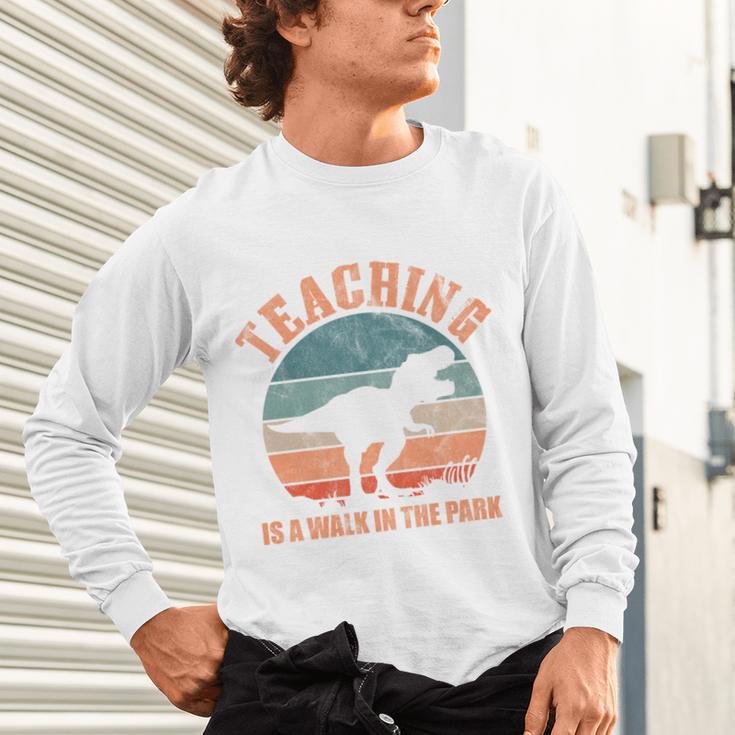 Teaching Is A Walk In The Park Teacher T-Rex Retro Unisex Long Sleeve T-Shirt, gift for family, gift for coworker