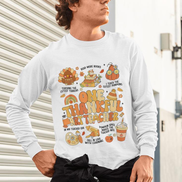 Thanksgiving One Thankful Art Teacher Fall Groovy Men Women Unisex Long Sleeve T-Shirt, gift for family, gift for coworker Thanksgiving One Thankful Art Teacher Fall Groovy Men Women Unisex Long Sleeve T-Shirt, gift for family, gift for coworker