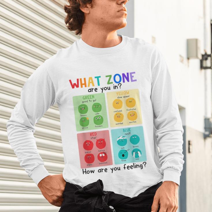 What Zone Are You In How Are You Feeling Teacher Unisex Long Sleeve T-Shirt, gift for family, gift for coworker What Zone Are You In How Are You Feeling Teacher Unisex Long Sleeve T-Shirt, gift for family, gift for coworker