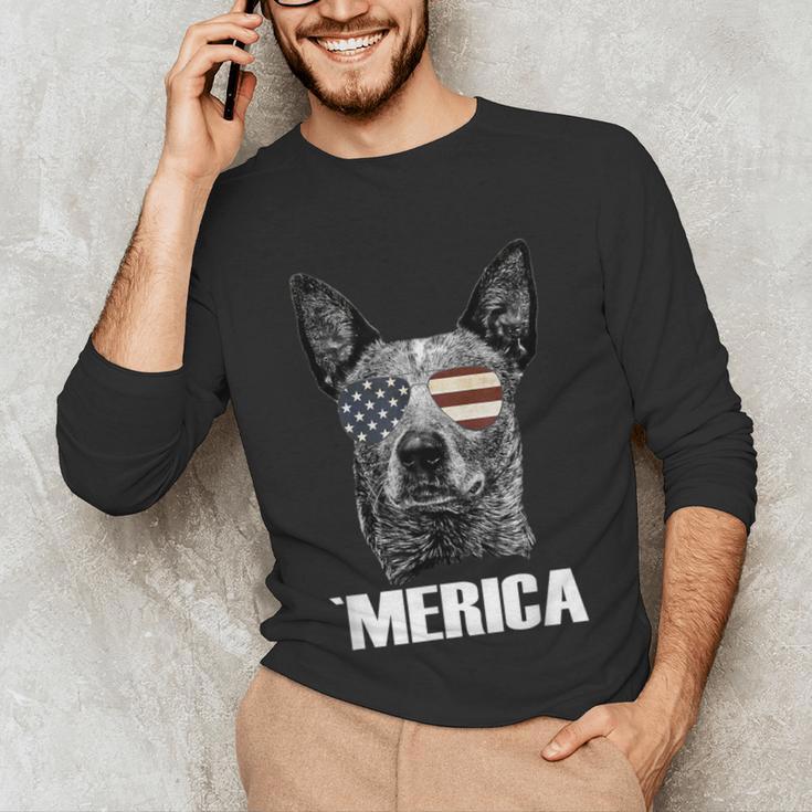 4th July Blue Heeler Dog Merica Patriotic USA Flag Cute Unisex Long Sleeve T-Shirt, funny gift
