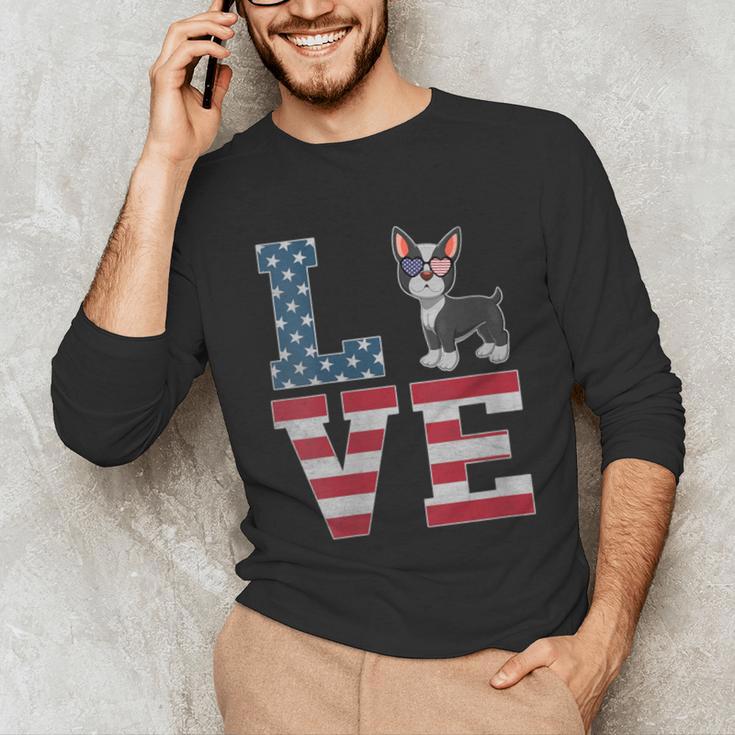 4th Of July Decor Patriotic LOVE Boston Terrier USA Flag Unisex Long Sleeve T-Shirt, funny gift