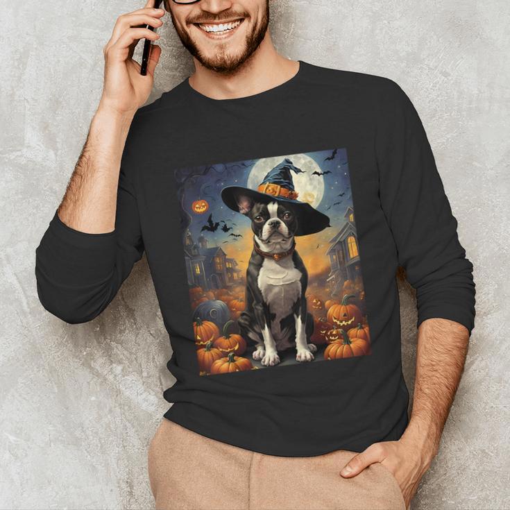 Aesthetic Halloween Boston Terrier Dog Witch Pumpkin For Men Women Kids Unisex Long Sleeve T-Shirt, funny gift