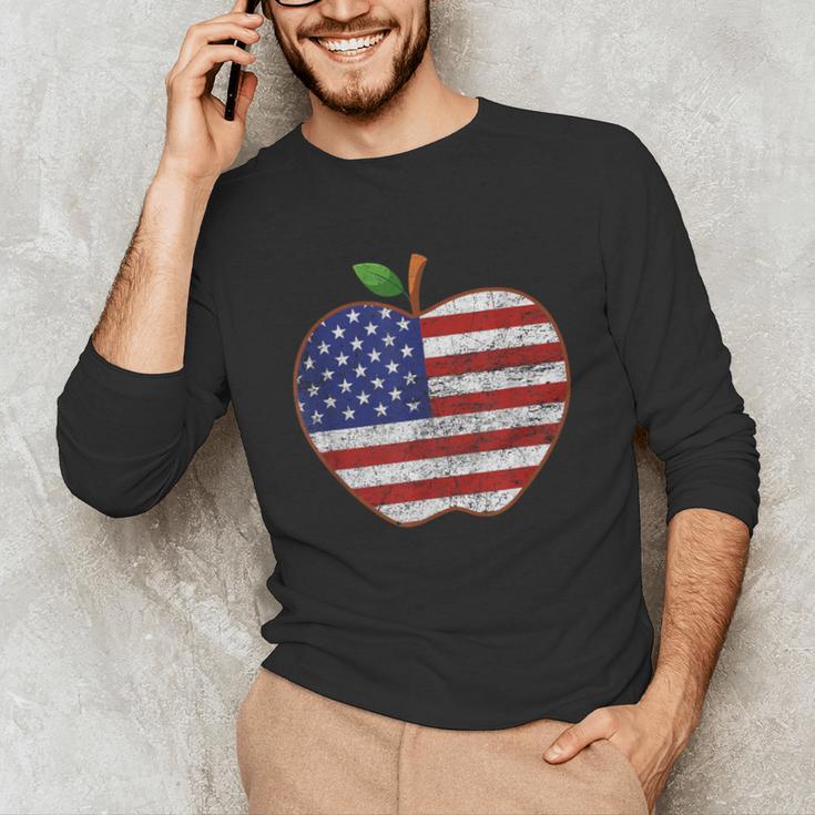 American Flag Teachers Students Apple 4th Of July Vintage Unisex Long Sleeve T-Shirt, funny gift American Flag Teachers Students Apple 4th Of July Vintage Unisex Long Sleeve T-Shirt, funny gift