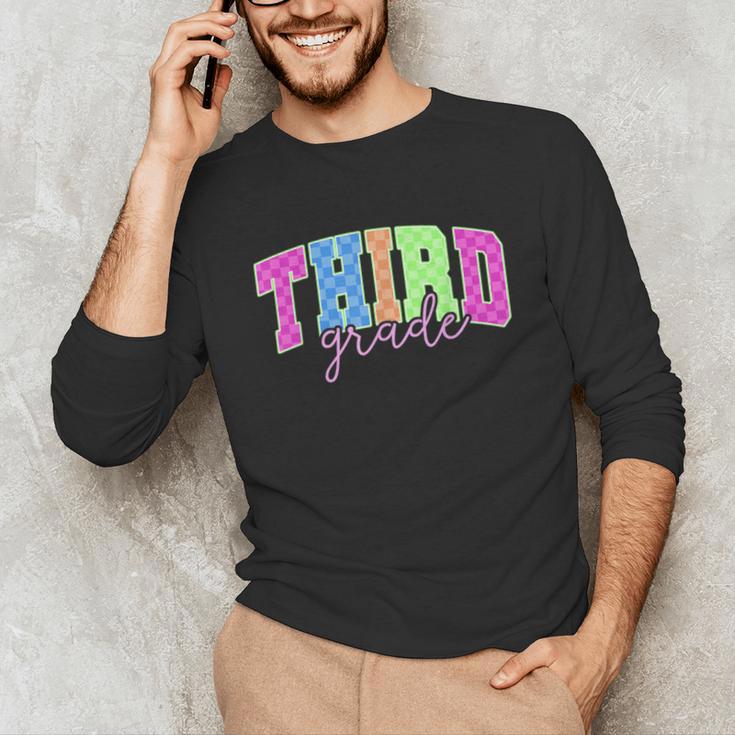 Back To School Neon Checkered Third Grade Colorful Teacher Unisex Long Sleeve T-Shirt, funny gift