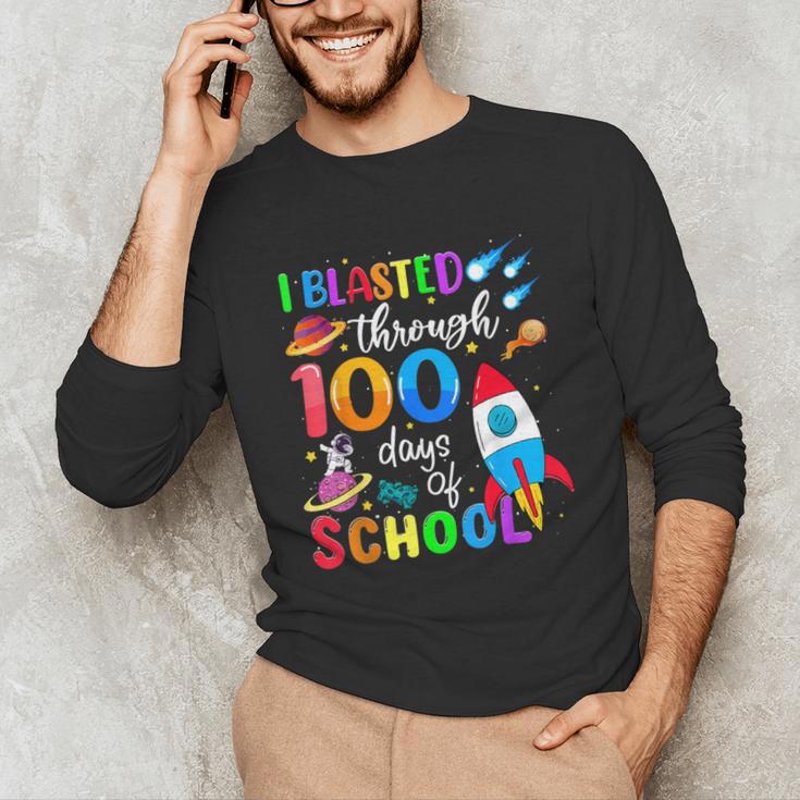 I Blasted Through 100 Days Of School 100th Day Teacher Kids Unisex Long Sleeve T-Shirt, funny gift