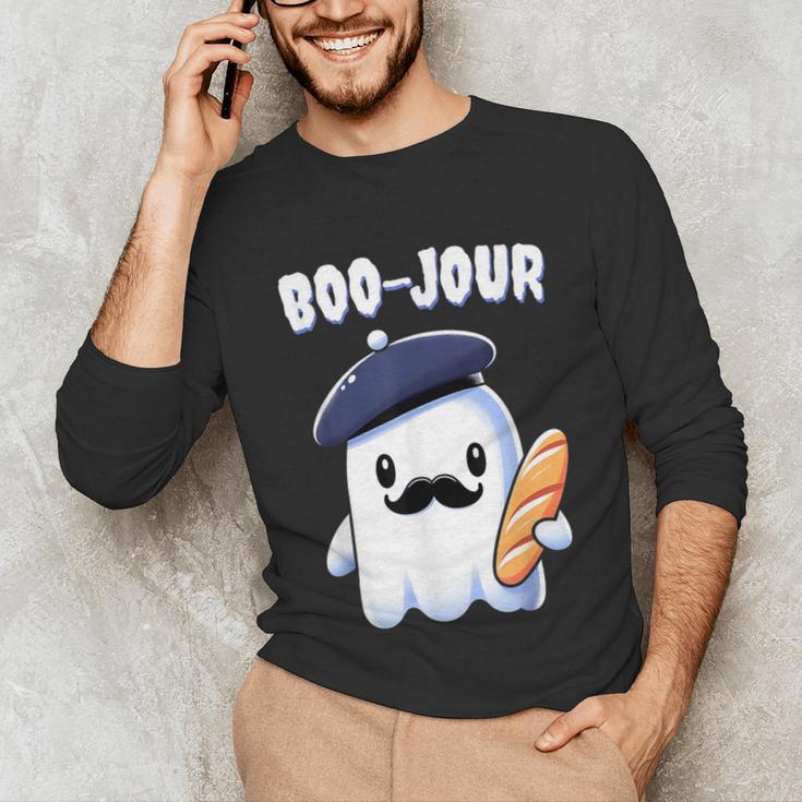 Boo Jour Ghost French Teacher Vintage Teacherlife Groovy Unisex Long Sleeve T-Shirt, funny gift