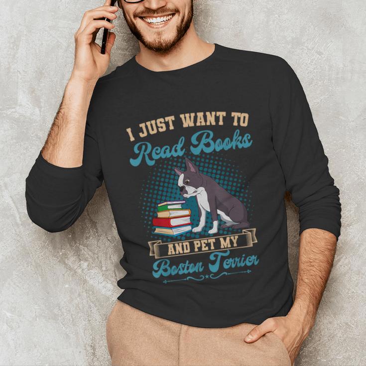 Boston Terrier American Gentleman Bibliophile Book Lover Unisex Long Sleeve T-Shirt, funny gift