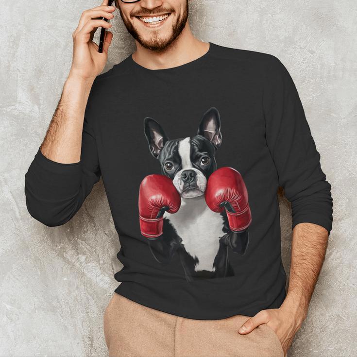 Boston Terrier Boxing Unisex Long Sleeve T-Shirt, funny gift