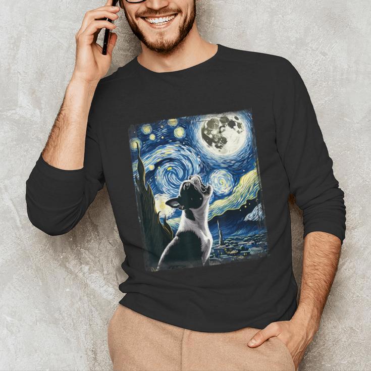 Boston Terrier Dog Art Van Gogh Starry Night Boston Terrier Unisex Long Sleeve T-Shirt, funny gift