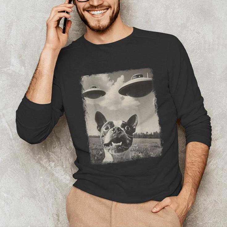 Boston Terrier Dog UFO Alien Extraterrestrial Selfie Unisex Long Sleeve T-Shirt, funny gift