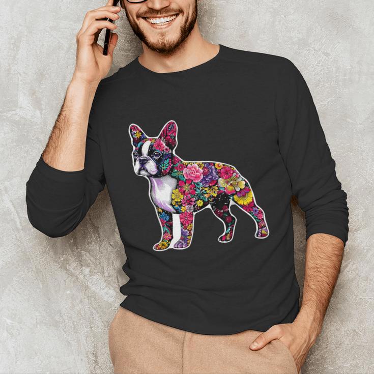 Boston Terrier Floral Dog Lover Vintage Distressed For Men Women Kids Unisex Long Sleeve T-Shirt, funny gift
