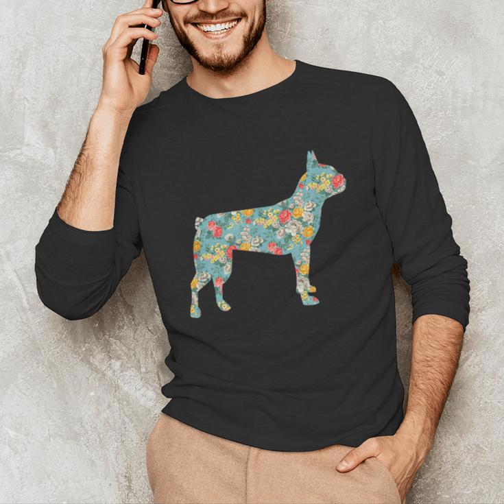 Boston Terrier Flower Silhouette Floral Dog Men Women Girls Kids Unisex Long Sleeve T-Shirt, funny gift