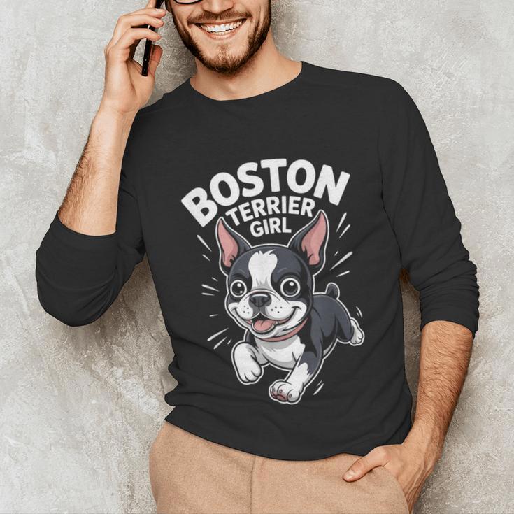 Boston Terrier Girl Cute Cartoon For Dog Owners Pet Terrier Unisex Long Sleeve T-Shirt, funny gift
