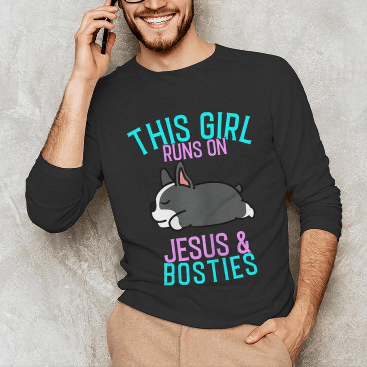 Boston Terrier This Girl Runs On Jesus And Boston Terriers Unisex Long Sleeve T-Shirt, funny gift