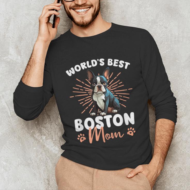 Boston Terrier Groovy World's Best Boston Mom Unisex Long Sleeve T-Shirt, funny gift
