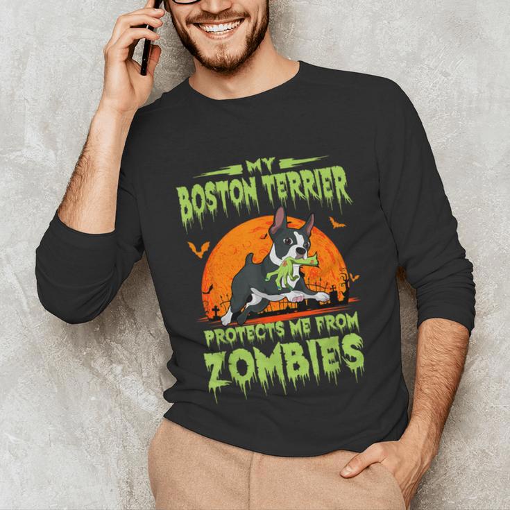 Boston Terrier Halloween Zombie American Gentleman Dog Lover Unisex Long Sleeve T-Shirt, funny gift