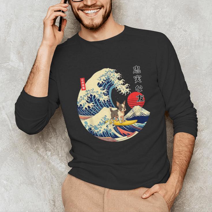 Boston Terrier Japanese Kanagawa Wave Surf Loyal Dog Men Women Kids Unisex Long Sleeve T-Shirt, funny gift