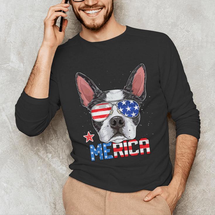 Boston Terrier Merica 4th Of July T Shirt Men Boys Dog Puppy Unisex Long Sleeve T-Shirt, funny gift