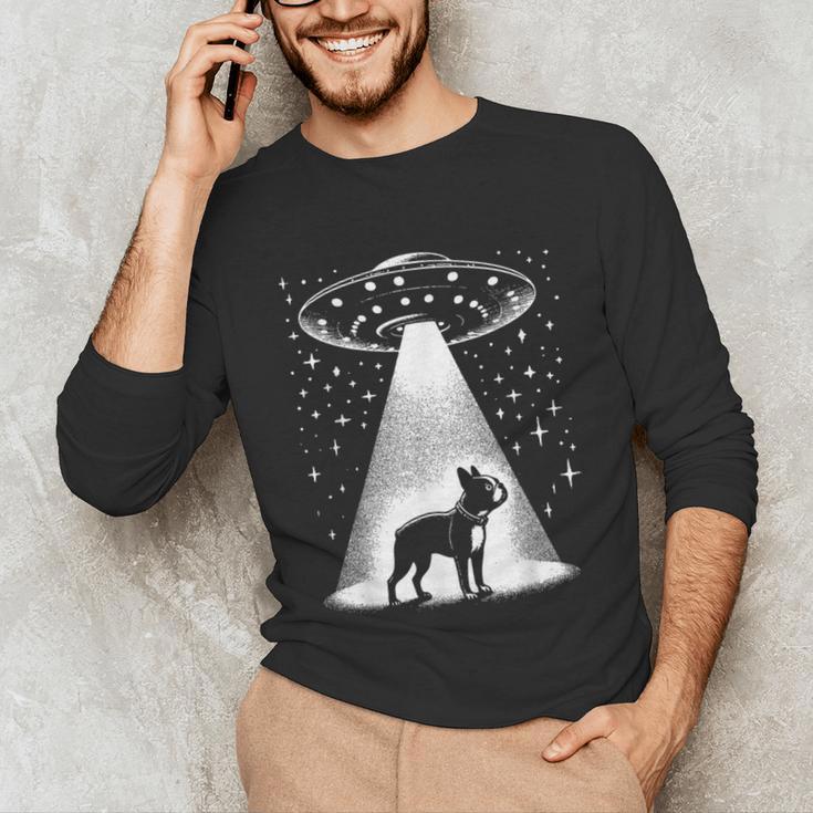 Boston Terrier Mom Dad Dog Alien UFO For Men Women Unisex Long Sleeve T-Shirt, funny gift