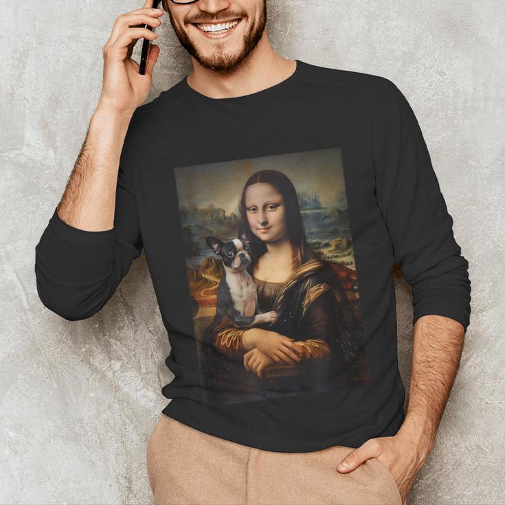 Boston Terrier Mona Lisa Painting Art Dog Mom Dad For Men Women Kids Unisex Long Sleeve T-Shirt, funny gift