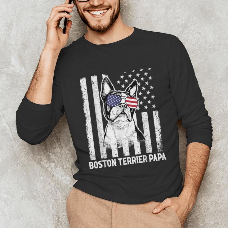 Boston Terrier Papa Cool Dog Lover USA American Flag Men Women Unisex Long Sleeve T-Shirt, funny gift