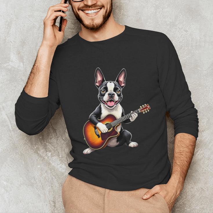 Boston Terrier Playing Guitar Boston Terrier Unisex Long Sleeve T-Shirt, funny gift
