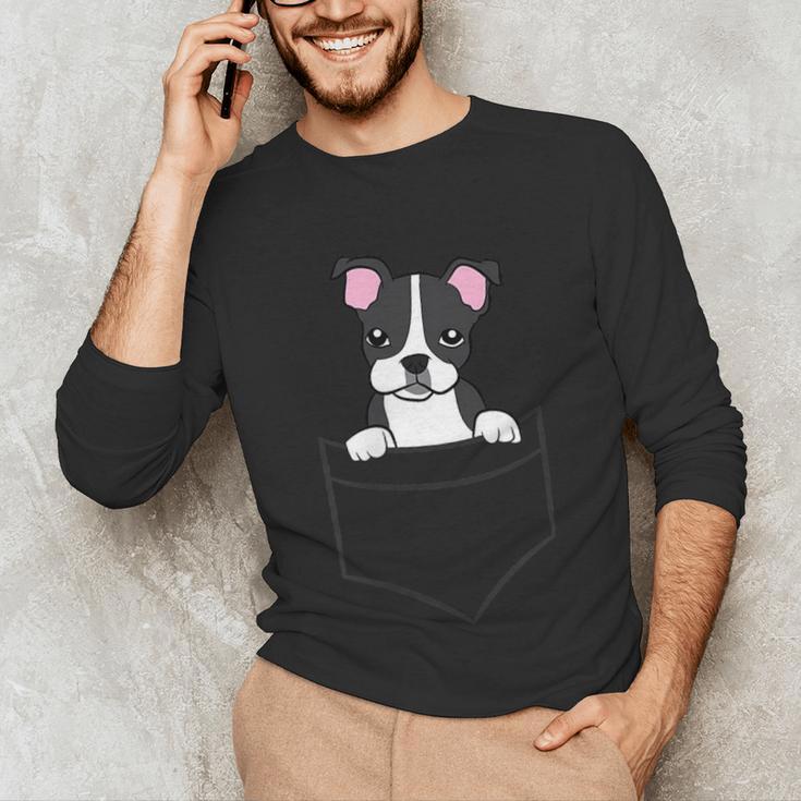 Boston Terrier In The Pocket Cute Pocket Boston Terrier Unisex Long Sleeve T-Shirt, funny gift