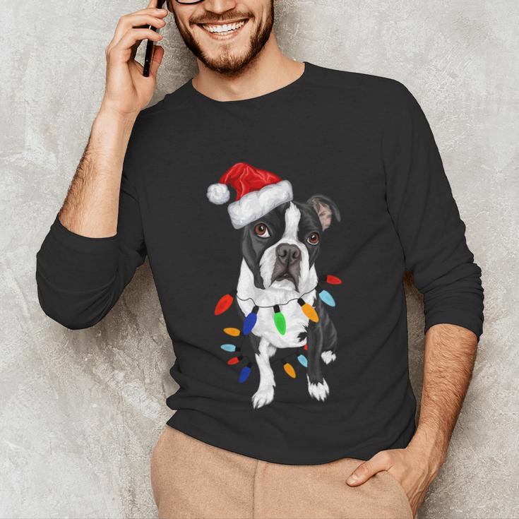 Boston Terrier Santa Christmas Lights Xmas Dog Lover Men Women Kids Unisex Long Sleeve T-Shirt, funny gift