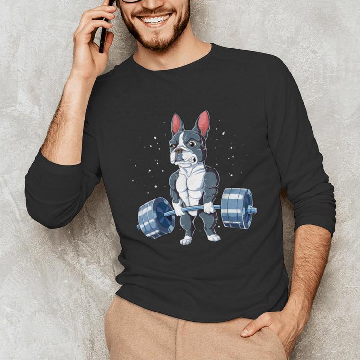 Boston Terrier Weightlifting Deadlift Men Fitness Gym Unisex Long Sleeve T-Shirt, funny gift