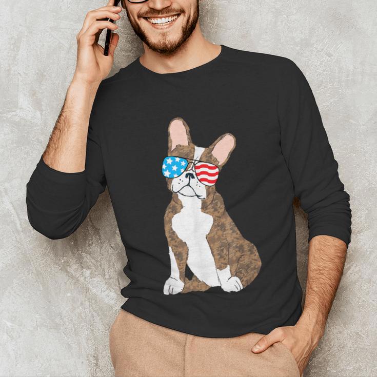 Brindle Boston Terrier Dog Patriotic Shirt USA Flag Unisex Long Sleeve T-Shirt, funny gift