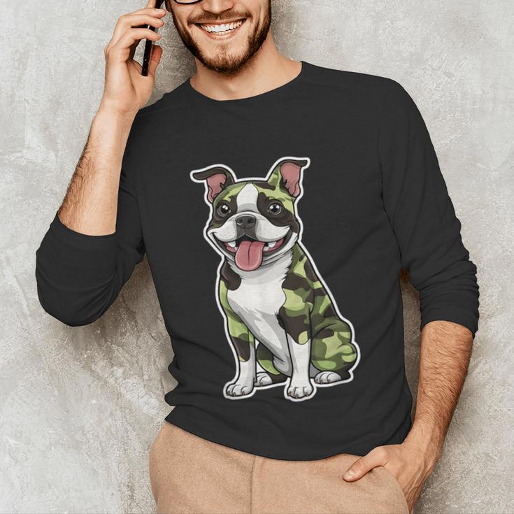 Camo Boston Terrier Pet Owner Camouflage Dog Lover Unisex Long Sleeve T-Shirt, funny gift