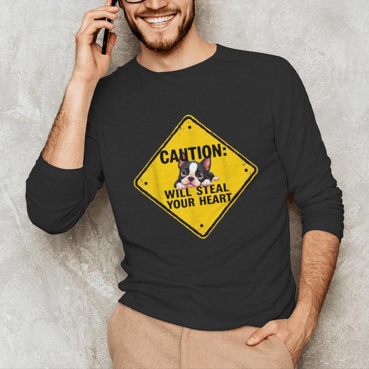 Caution Sign Boston Terrier Dog Bostie Puppy Unisex Long Sleeve T-Shirt, funny gift