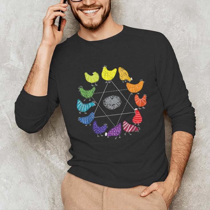 Chicken Themed Color Wheel Educational Art Teacher Artist Men Women Girls Kids Unisex Long Sleeve T-Shirt, funny gift