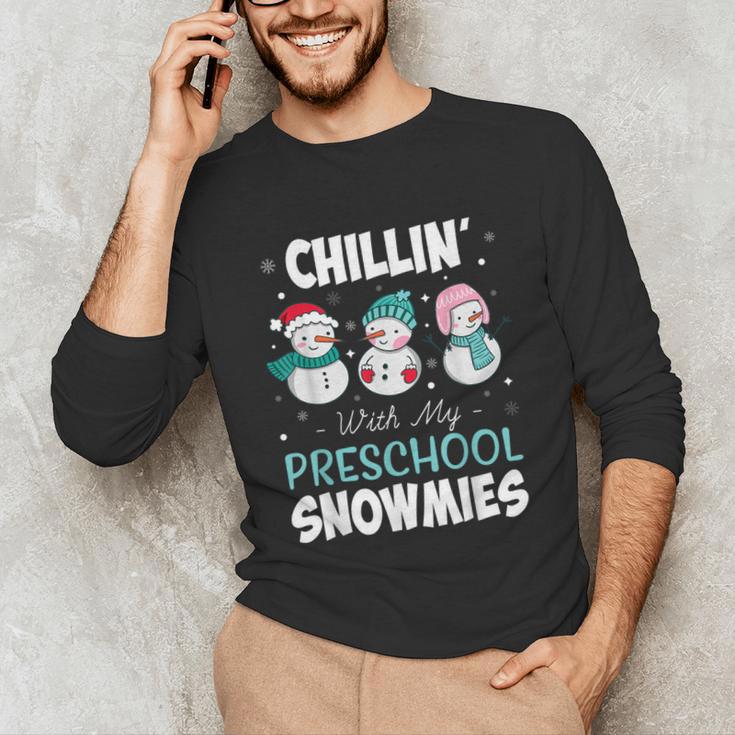Chillin' With My Preschool Snowmies Teacher Christmas Men Women Kids Unisex Long Sleeve T-Shirt, funny gift