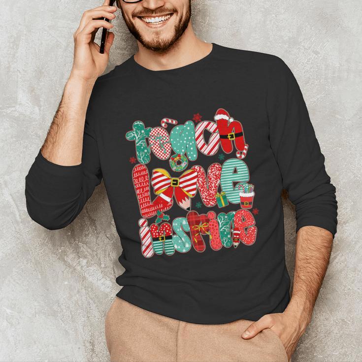 Christmas Coquette Bow Teacher Teach Love Inspire Unisex Long Sleeve T-Shirt, funny gift Christmas Coquette Bow Teacher Teach Love Inspire Unisex Long Sleeve T-Shirt, funny gift
