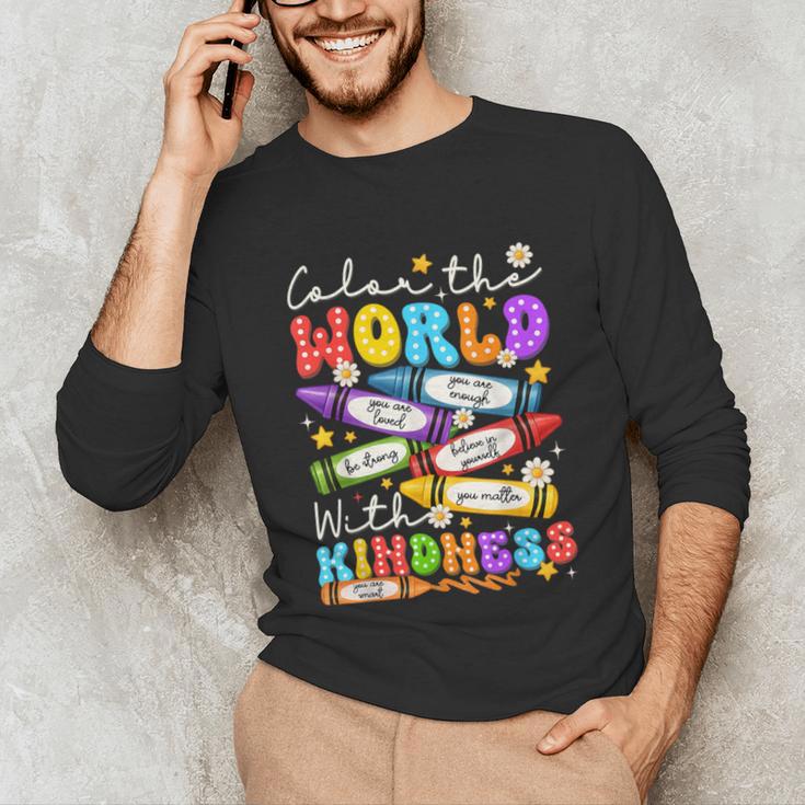 Color The World With Kindness Crayon Positivity Teacher Unisex Long Sleeve T-Shirt, funny gift