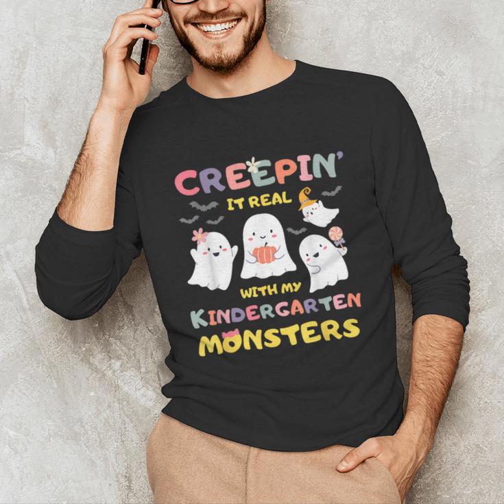 Creepin It Real With Kindergarten Monsters Halloween Teacher Unisex Long Sleeve T-Shirt, funny gift Creepin It Real With Kindergarten Monsters Halloween Teacher Unisex Long Sleeve T-Shirt, funny gift