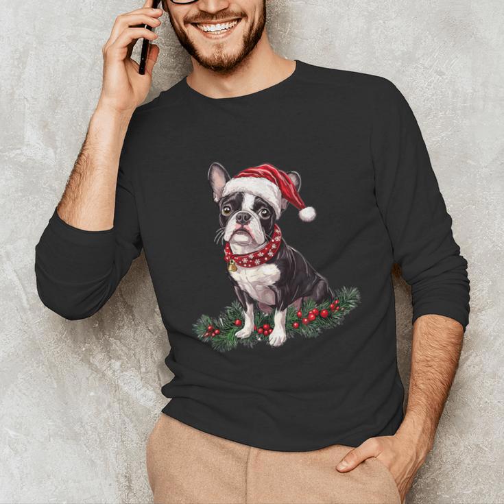 Cute Boston Terrier Dog Christmas Merry X-Mas Graphic Unisex Long Sleeve T-Shirt, funny gift