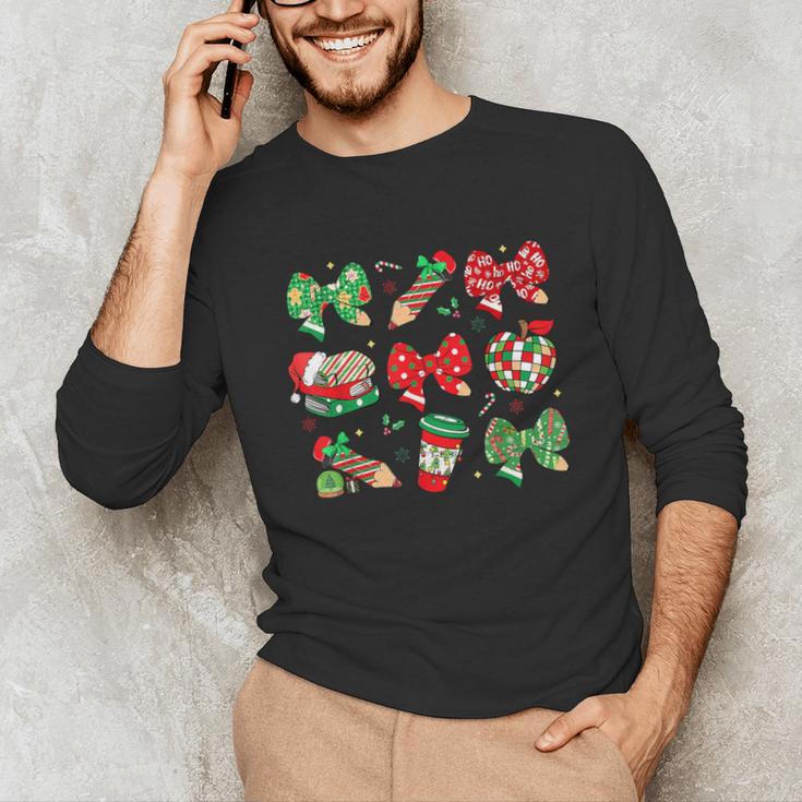 Cute Coquette Pencil Bow Christmas School Teacher Student Unisex Long Sleeve T-Shirt, funny gift Cute Coquette Pencil Bow Christmas School Teacher Student Unisex Long Sleeve T-Shirt, funny gift