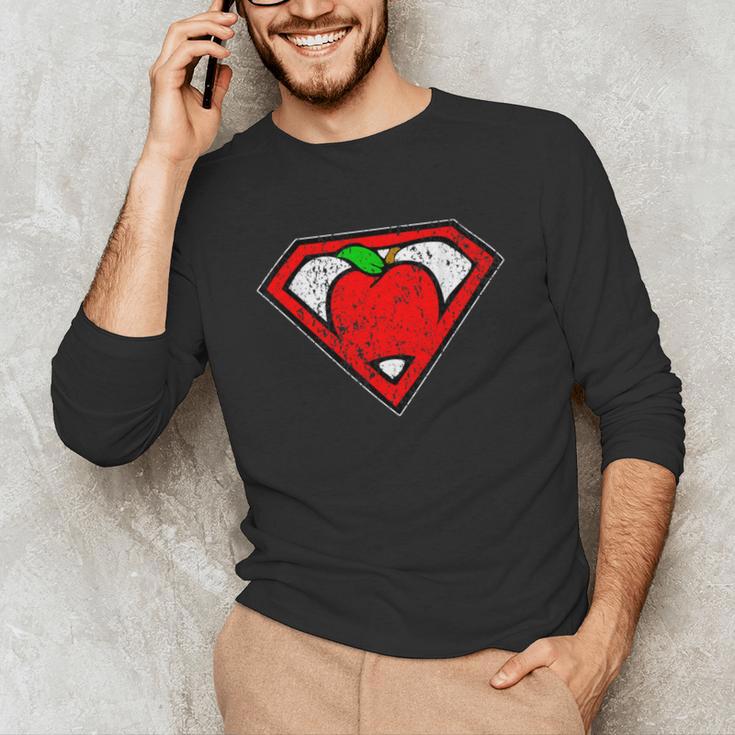 Cute Distressed Super Teacher Superhero Apple Shirt Unisex Long Sleeve T-Shirt, funny gift