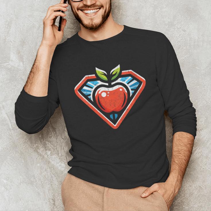 Cute Distressed Super Teacher Superhero Apple Unisex Long Sleeve T-Shirt, funny gift Cute Distressed Super Teacher Superhero Apple Unisex Long Sleeve T-Shirt, funny gift