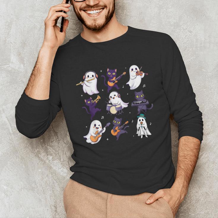 Cute Ghost Cat Playing Musical Halloween Music Teacher Unisex Long Sleeve T-Shirt, funny gift Cute Ghost Cat Playing Musical Halloween Music Teacher Unisex Long Sleeve T-Shirt, funny gift