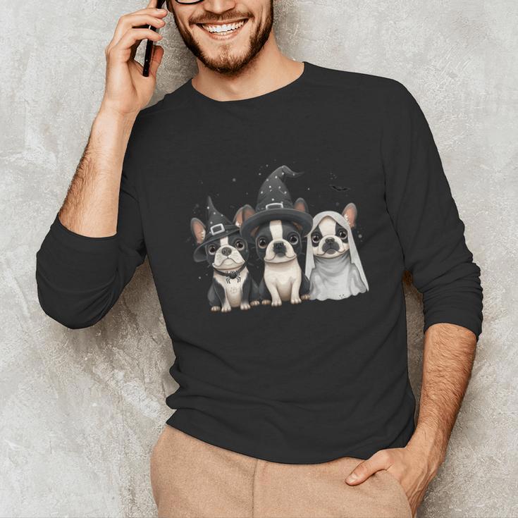 Cute Halloween Boston Terrier Dogs Witch Hat Ghost Dog For Men Women Kids Unisex Long Sleeve T-Shirt, funny gift