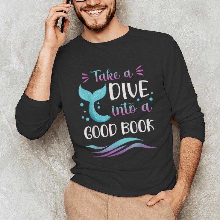 Cute Mermaid Librarian Teacher Dive Into A Good Book Reading Unisex Long Sleeve T-Shirt, funny gift Cute Mermaid Librarian Teacher Dive Into A Good Book Reading Unisex Long Sleeve T-Shirt, funny gift