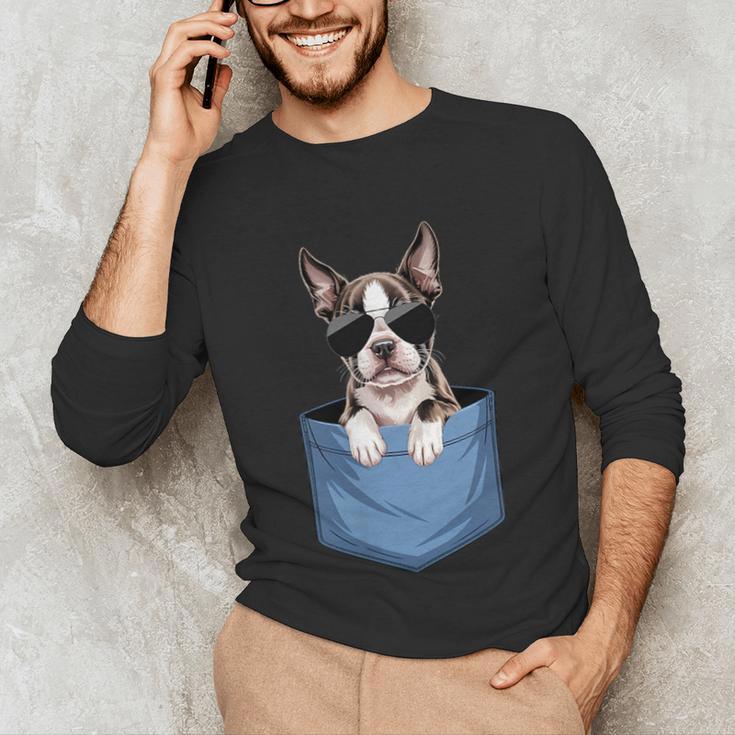 Cute Pocket Boston Terrier Lover Dog Mom Unisex Long Sleeve T-Shirt, funny gift